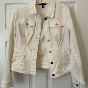 White House Black Market White Denim Jacket Size Medium